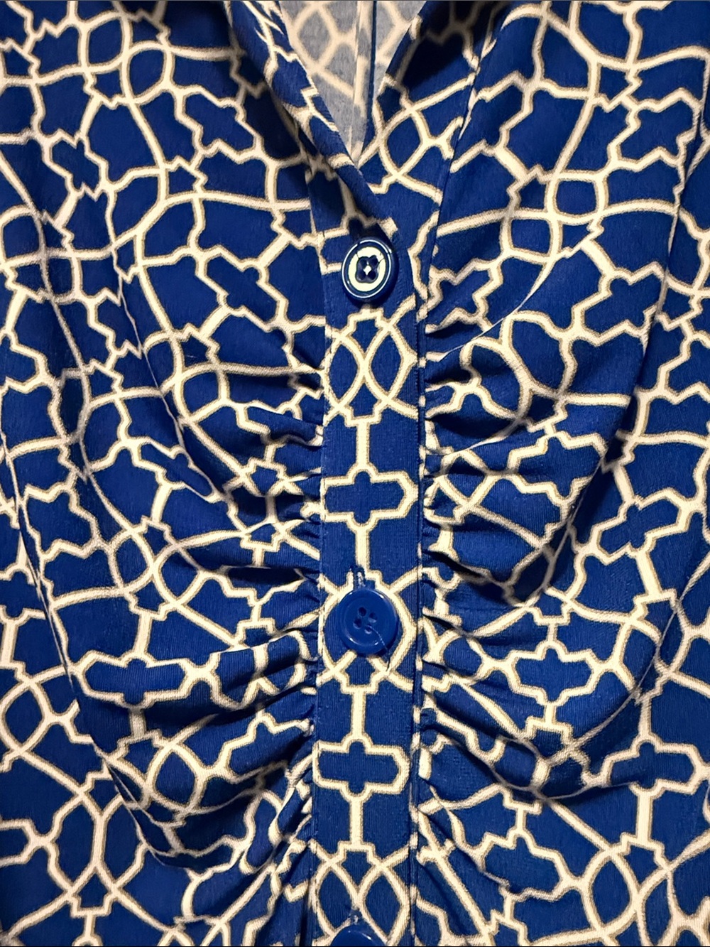 Laundry By Shelli Segal Royal Blue and White Geometric Wrap Midi Dress - Picture 2 of 5